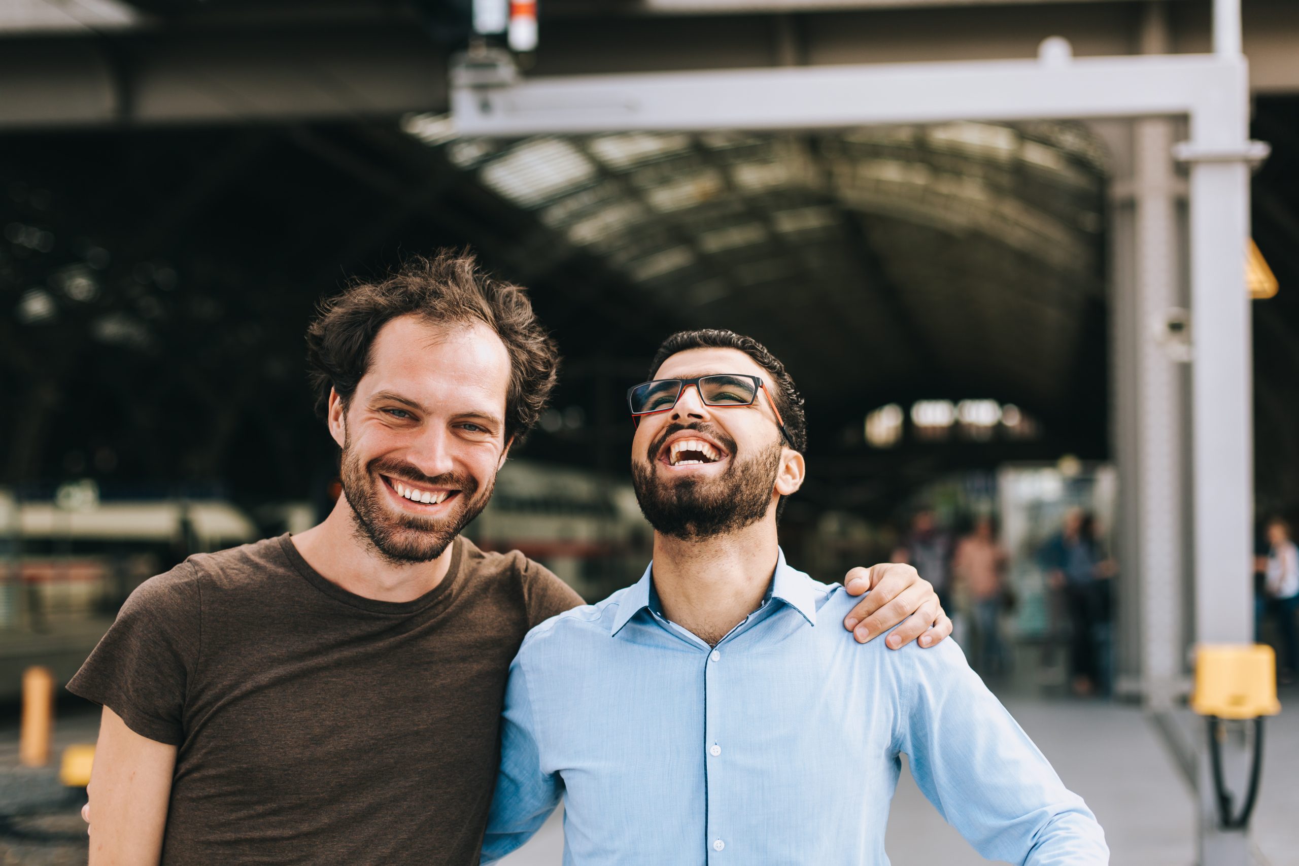 Two men laughing